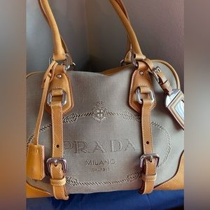 Prada Logo Jacquard Shoulder & Handbag, leather trim